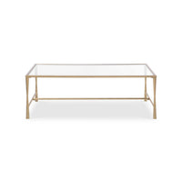 Ova Coffee Table, 47 Inch Rectangular Glass Top, Antique Gold Iron - BM346816