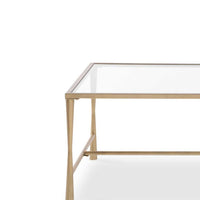 Ova Coffee Table, 47 Inch Rectangular Glass Top, Antique Gold Iron - BM346816