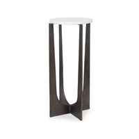 Dery Accent Table, 12 Inch Round White Marble Top, Brass Bronze Legs - BM346817