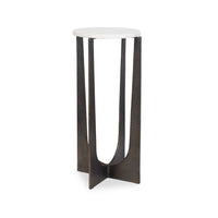 Dery Accent Table, 12 Inch Round White Marble Top, Brass Bronze Legs - BM346817