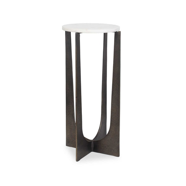 Dery Accent Table, 12 Inch Round White Marble Top, Brass Bronze Legs - BM346817