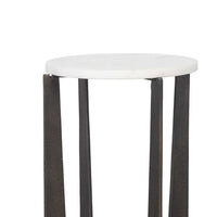 Dery Accent Table, 12 Inch Round White Marble Top, Brass Bronze Legs - BM346817