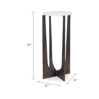 Dery Accent Table, 12 Inch Round White Marble Top, Brass Bronze Legs - BM346817