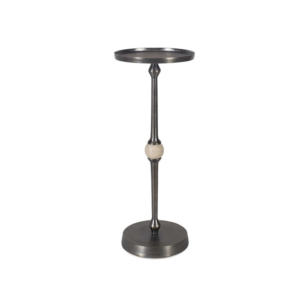 Acy Accent Table, 9 Inch Metal Top, Round Travertine Insert, Dark Bronze - BM346818