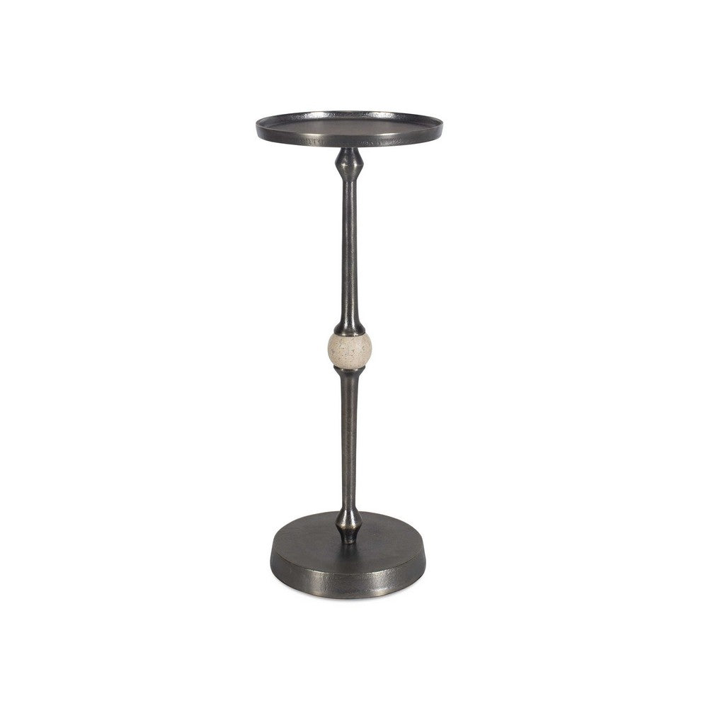 Acy Accent Table, 9 Inch Metal Top, Round Travertine Insert, Dark Bronze - BM346818