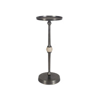 Acy Accent Table, 9 Inch Metal Top, Round Travertine Insert, Dark Bronze - BM346818
