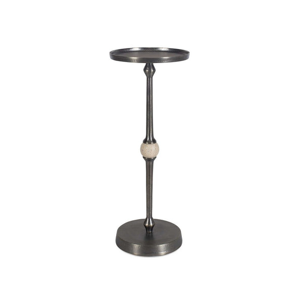Acy Accent Table, 9 Inch Metal Top, Round Travertine Insert, Dark Bronze - BM346818