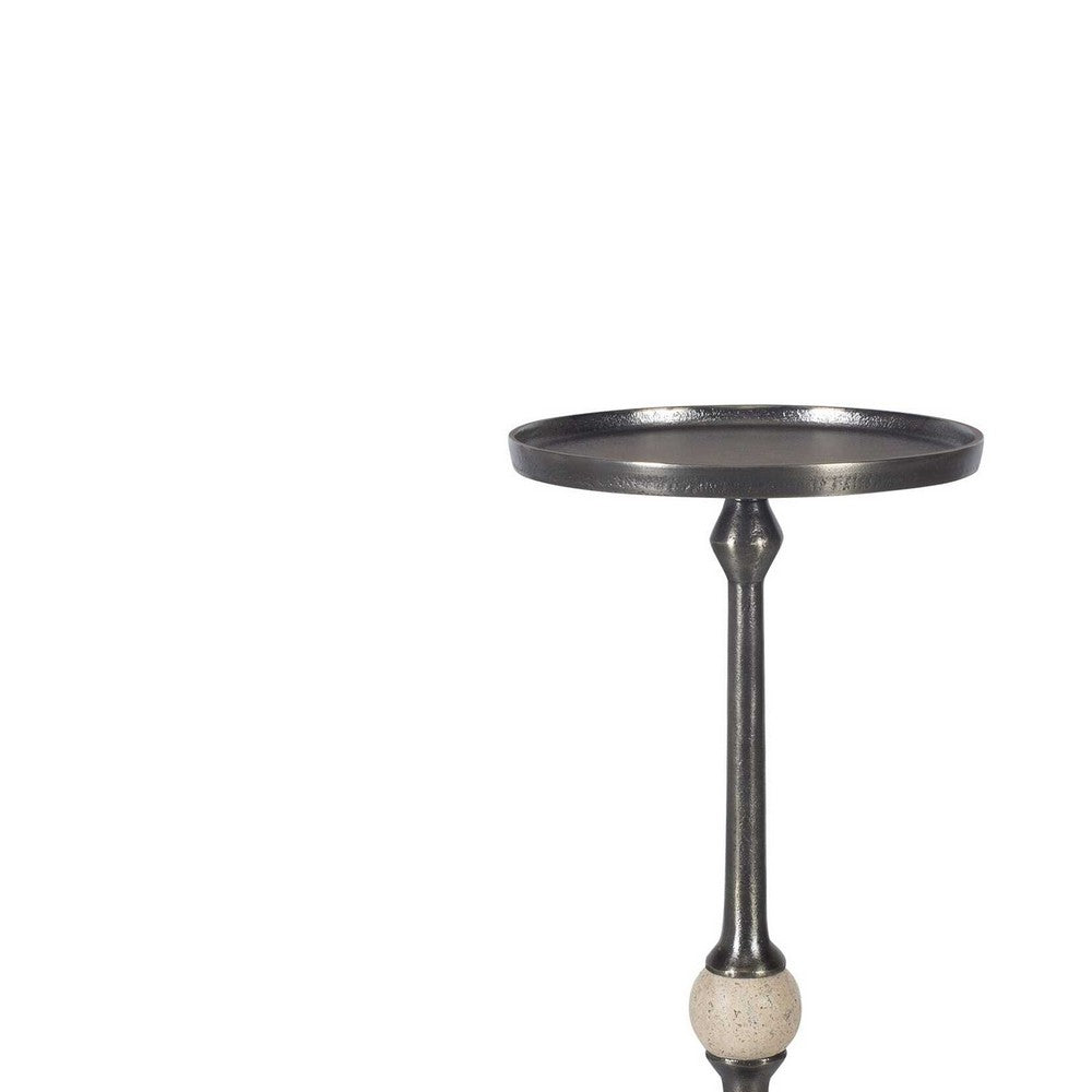 Acy Accent Table, 9 Inch Metal Top, Round Travertine Insert, Dark Bronze - BM346818