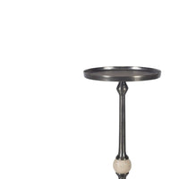 Acy Accent Table, 9 Inch Metal Top, Round Travertine Insert, Dark Bronze - BM346818