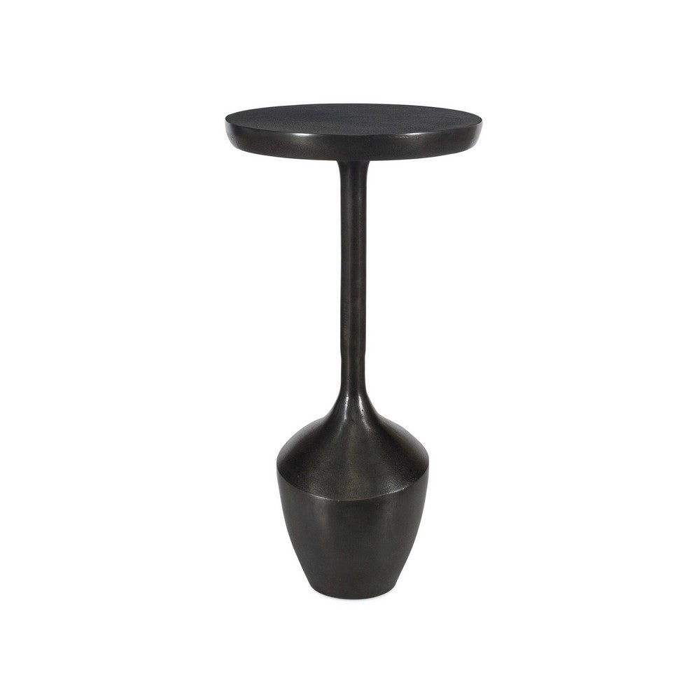 Mey Accent Table, 12 Inch Round Flat Top, Dark Brown Aluminium Base - BM346819
