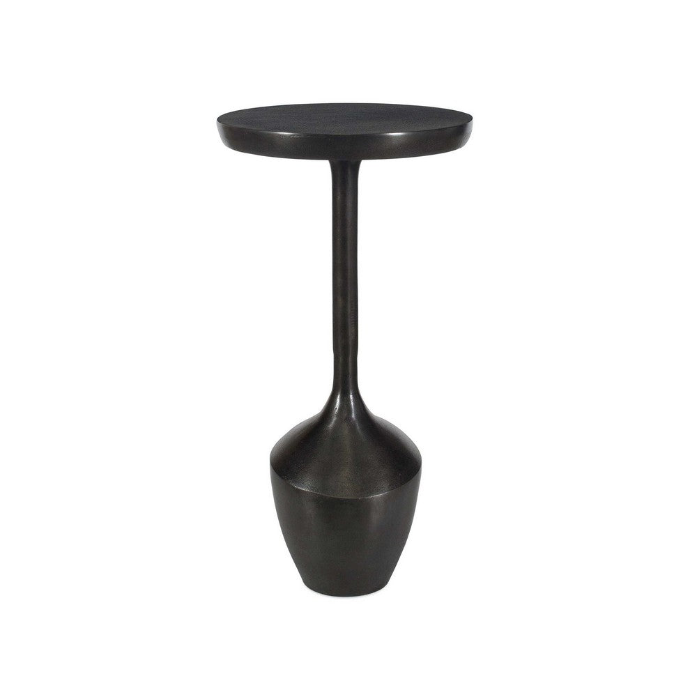 Mey Accent Table, 12 Inch Round Flat Top, Dark Brown Aluminium Base - BM346819