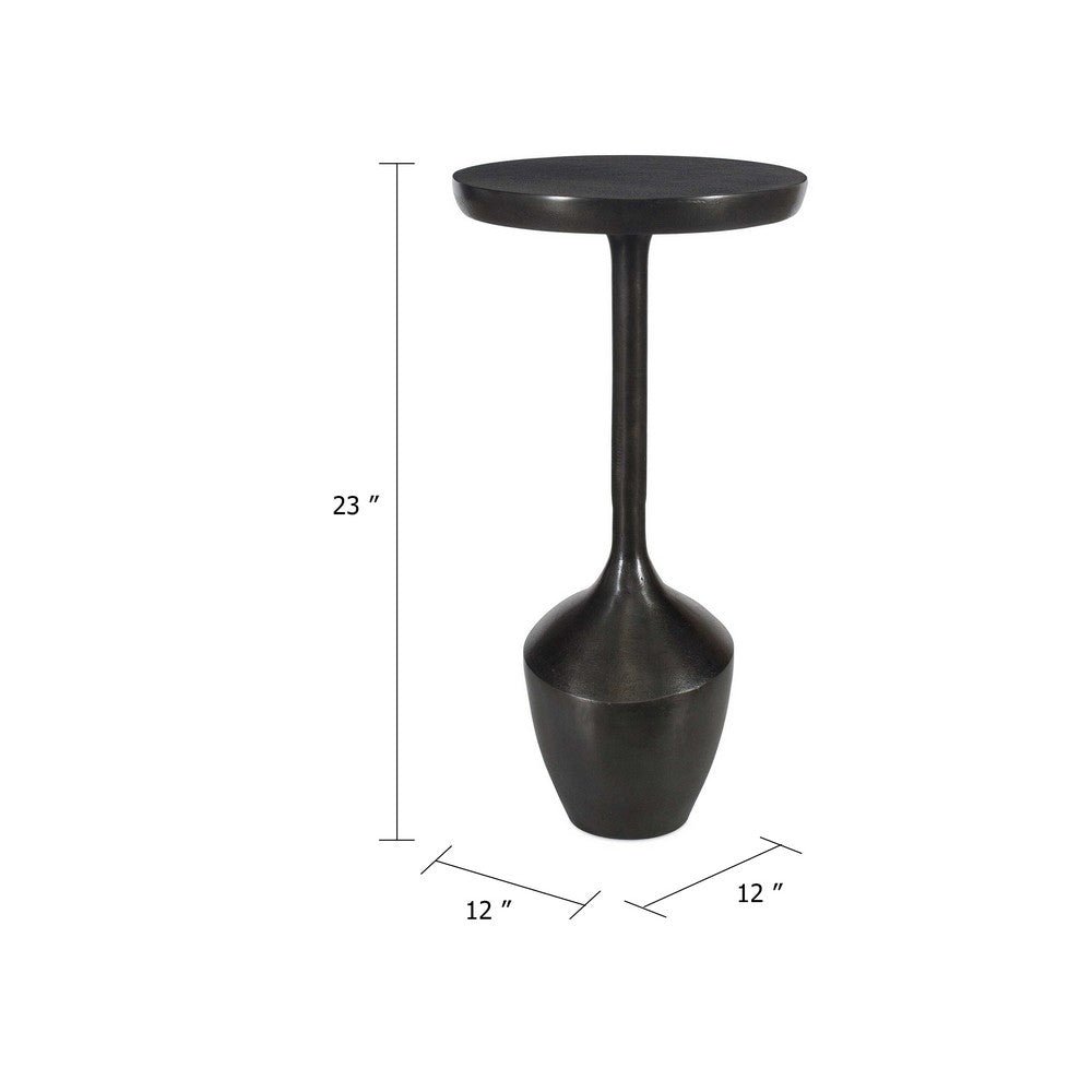 Mey Accent Table, 12 Inch Round Flat Top, Dark Brown Aluminium Base - BM346819