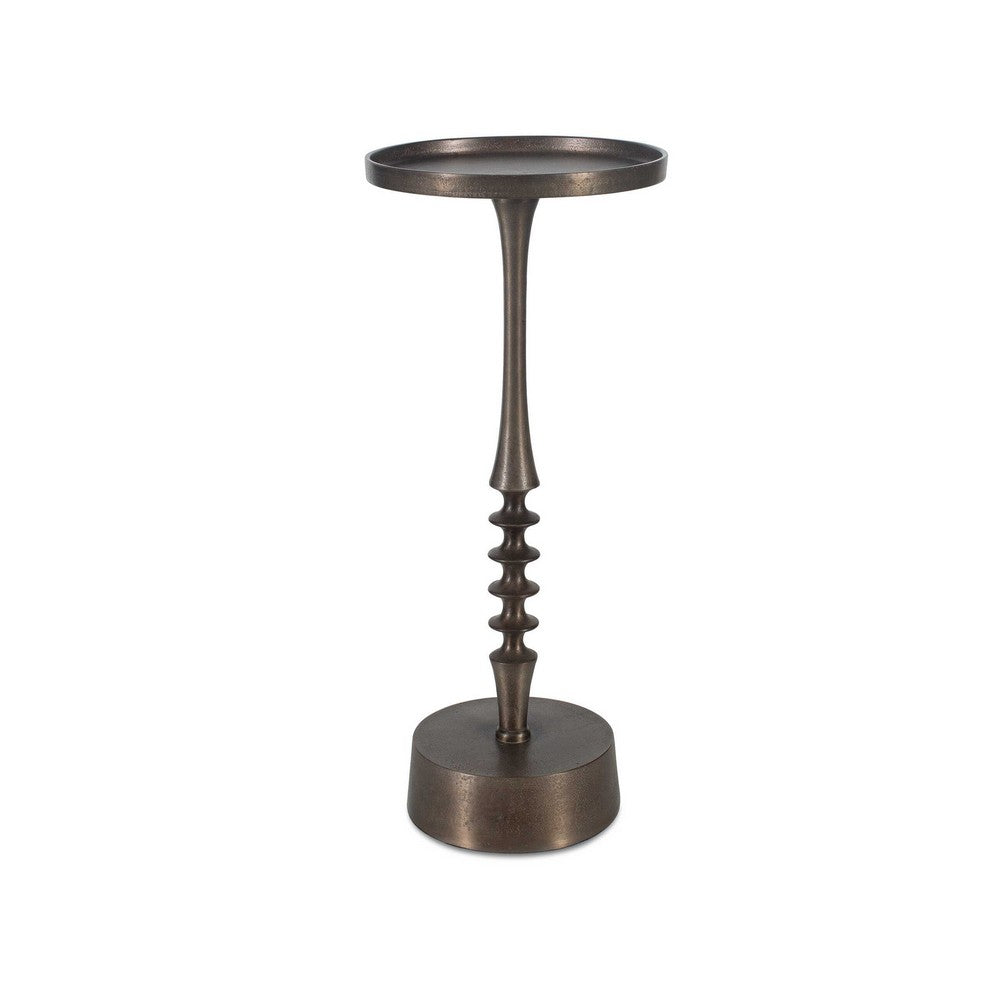 Teo Accent Table, 10 Inch Round Top, Ribbed Bronze Iron Central Pole - BM346821
