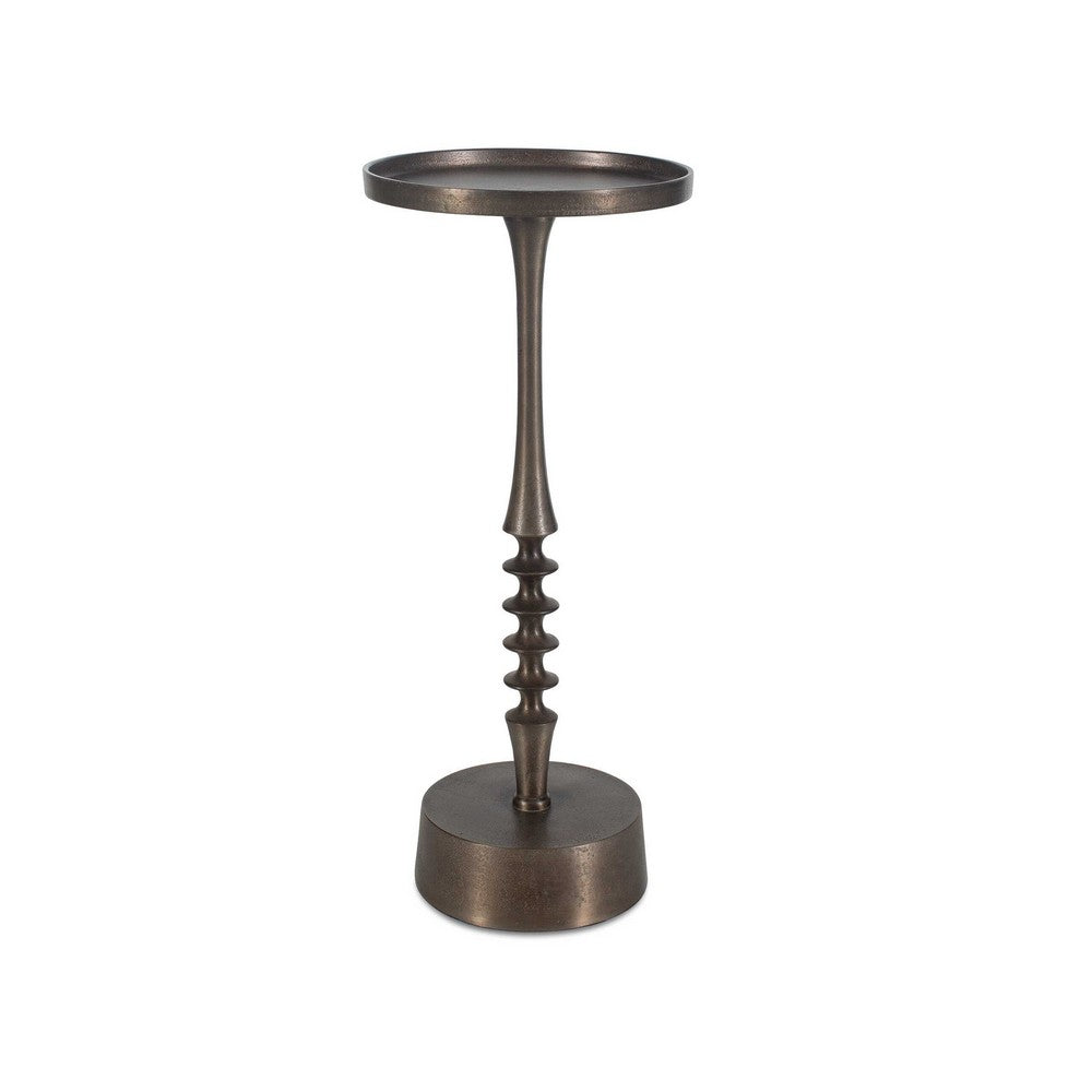 Teo Accent Table, 10 Inch Round Top, Ribbed Bronze Iron Central Pole - BM346821