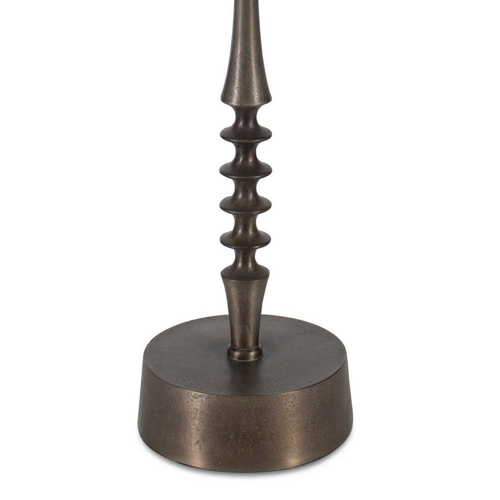 Teo Accent Table, 10 Inch Round Top, Ribbed Bronze Iron Central Pole - BM346821
