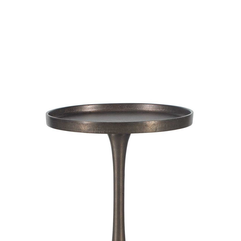 Teo Accent Table, 10 Inch Round Top, Ribbed Bronze Iron Central Pole - BM346821
