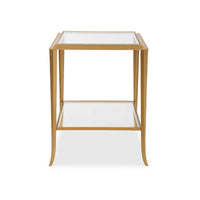 Fer Accent Table, 18 Inch Glass Top, Bottom Open Shelf, Gold Leaf Iron - BM346822