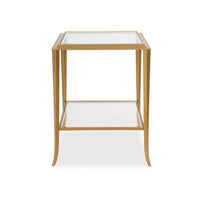 Fer Accent Table, 18 Inch Glass Top, Bottom Open Shelf, Gold Leaf Iron - BM346822