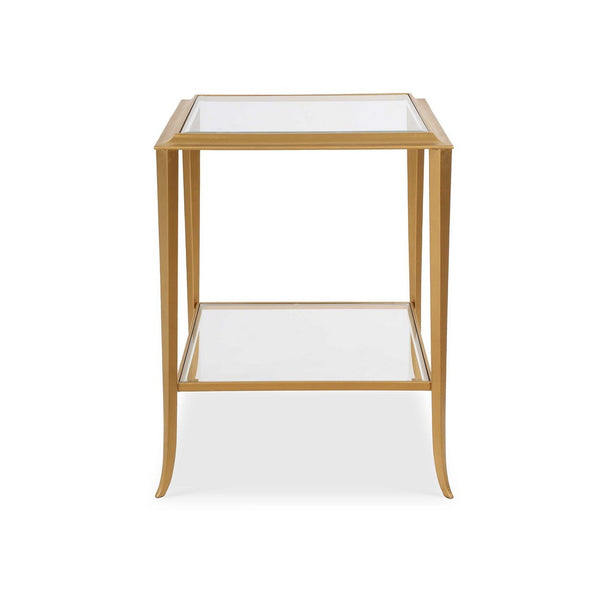 Fer Accent Table, 18 Inch Glass Top, Bottom Open Shelf, Gold Leaf Iron - BM346822