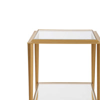 Fer Accent Table, 18 Inch Glass Top, Bottom Open Shelf, Gold Leaf Iron - BM346822