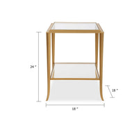 Fer Accent Table, 18 Inch Glass Top, Bottom Open Shelf, Gold Leaf Iron - BM346822