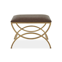 Enzy Accent Stool, 24 Inch Cocoa Brown Faux Leather Top, Brass Base - BM346823