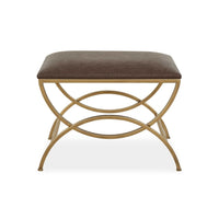 Enzy Accent Stool, 24 Inch Cocoa Brown Faux Leather Top, Brass Base - BM346823
