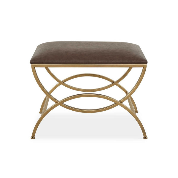 Enzy Accent Stool, 24 Inch Cocoa Brown Faux Leather Top, Brass Base - BM346823