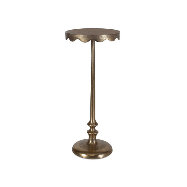Viny Accent Table, 10 Inch Round Top w Scalloped Edges, Antique Brass - BM346824