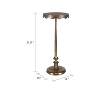 Viny Accent Table, 10 Inch Round Top w Scalloped Edges, Antique Brass - BM346824