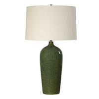 Table Lamp, Beige Linen Shade, Distressed Emerald Green Ceramic 28 Inch - BM346825