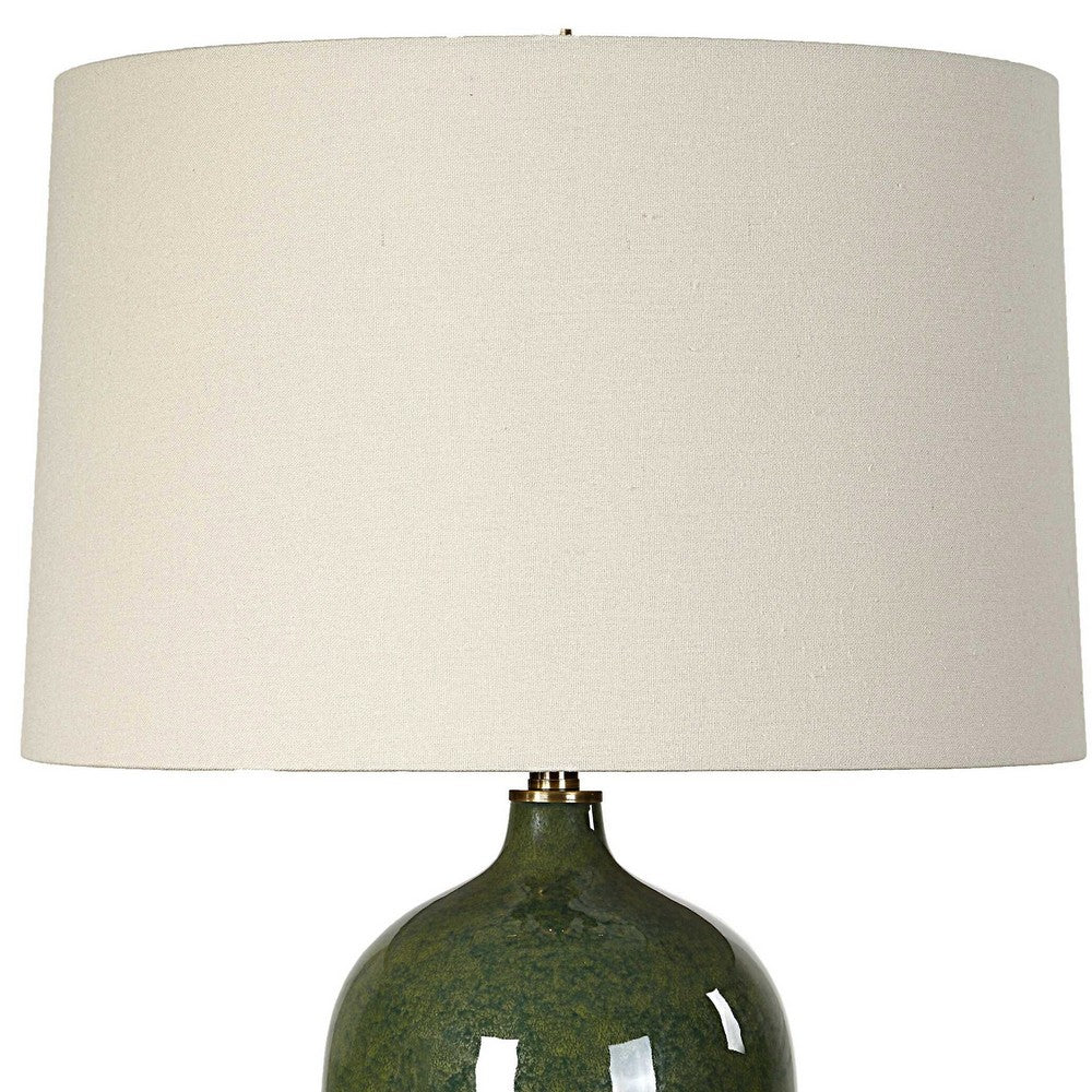 Table Lamp, Beige Linen Shade, Distressed Emerald Green Ceramic 28 Inch - BM346825
