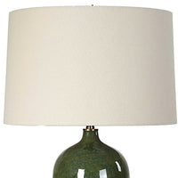 Table Lamp, Beige Linen Shade, Distressed Emerald Green Ceramic 28 Inch - BM346825