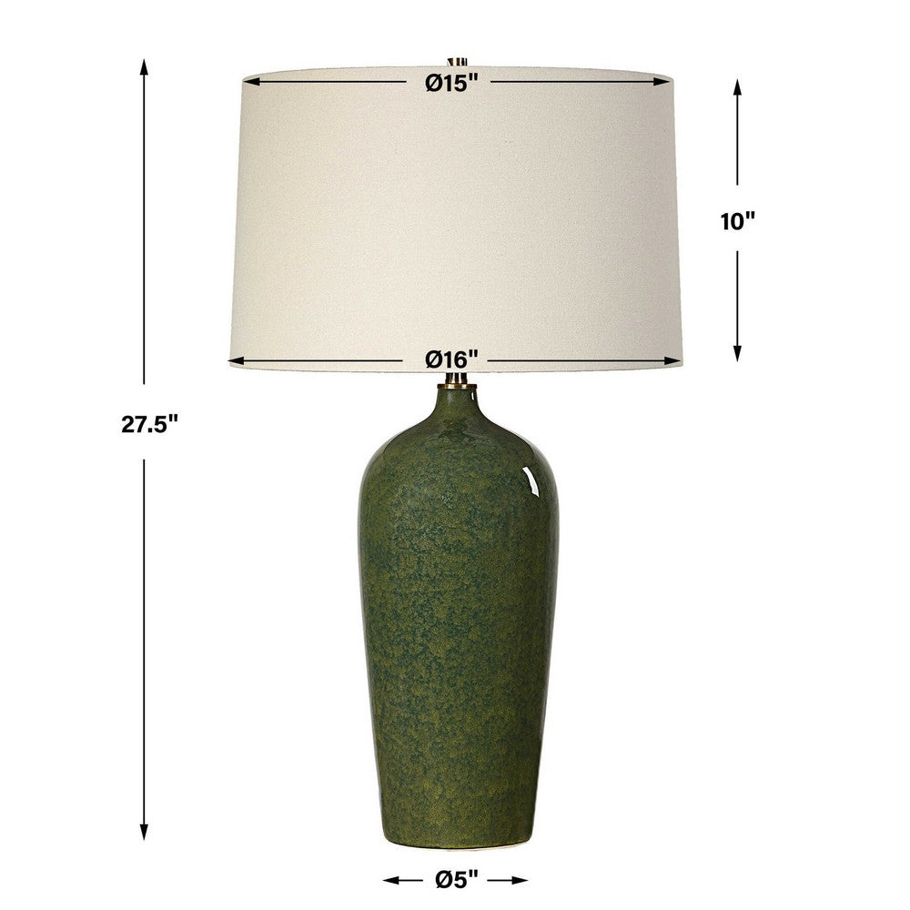 Table Lamp, Beige Linen Shade, Distressed Emerald Green Ceramic 28 Inch - BM346825