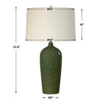 Table Lamp, Beige Linen Shade, Distressed Emerald Green Ceramic 28 Inch - BM346825