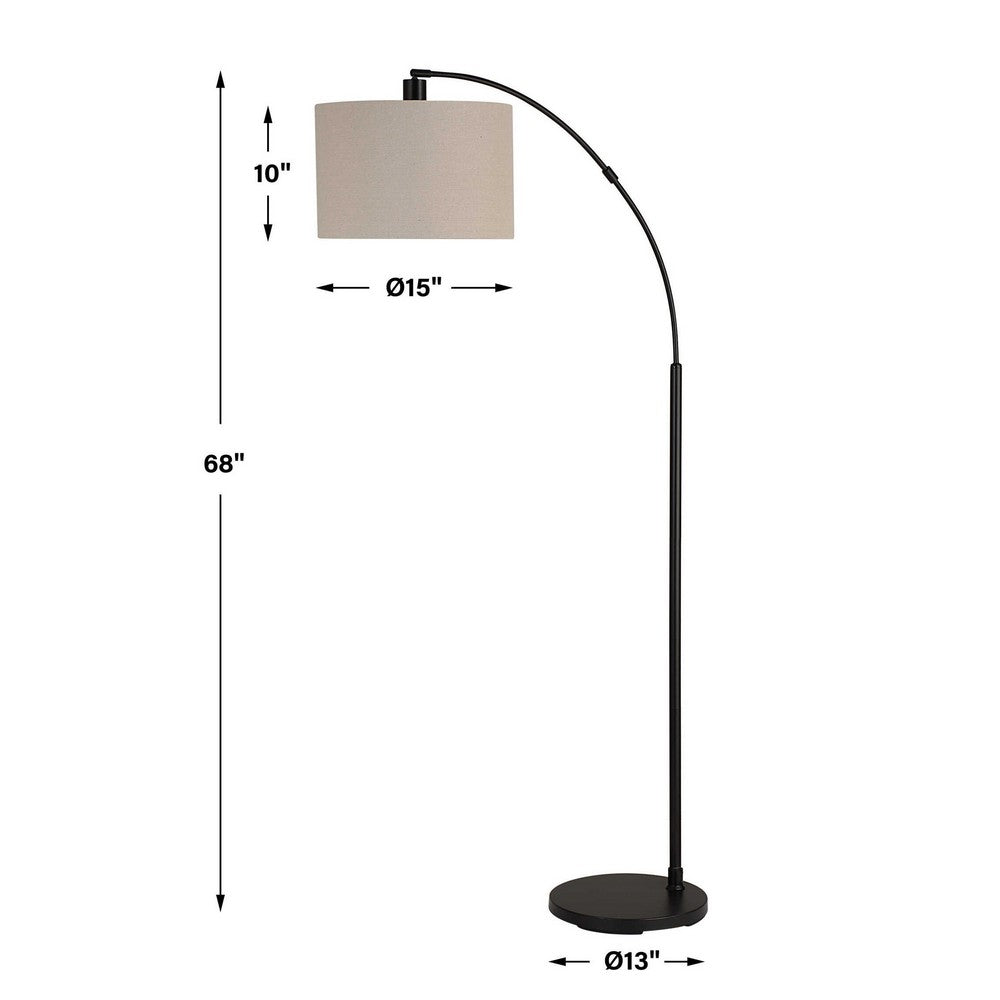 Arc Floor Lamp, Off White Linen Shade, Black Metal Frame, 68 Inch - BM346826