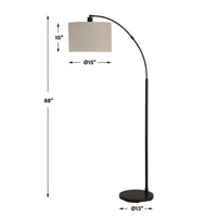 Arc Floor Lamp, Off White Linen Shade, Black Metal Frame, 68 Inch - BM346826