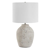 Table Lamp, Round Linen Shade, 24 Inch Distressed White Ceramic Body - BM346827