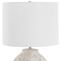 Table Lamp, Round Linen Shade, 24 Inch Distressed White Ceramic Body - BM346827