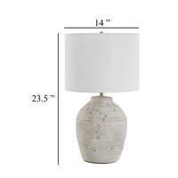 Table Lamp, Round Linen Shade, 24 Inch Distressed White Ceramic Body - BM346827