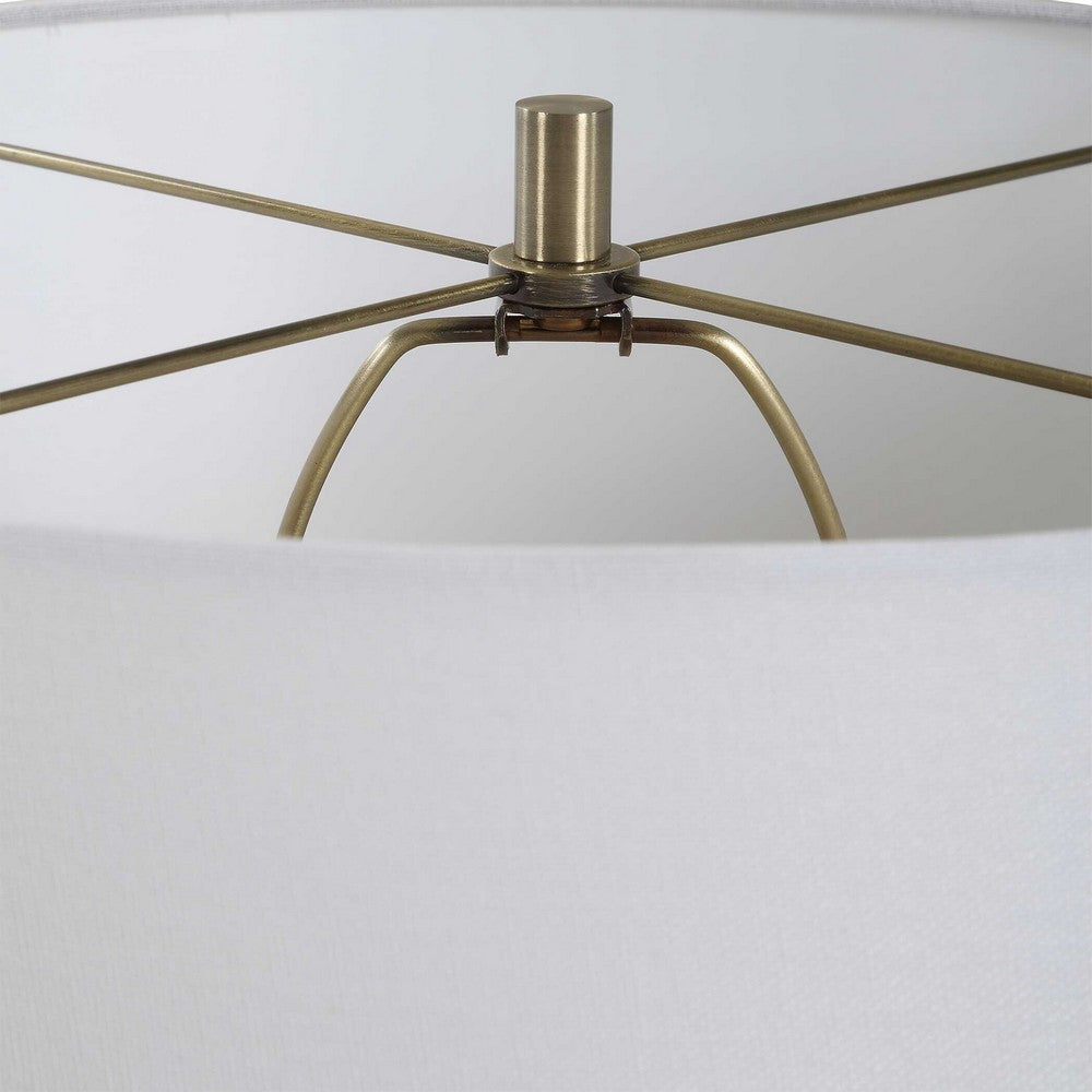 Table Lamp, Off White Linen Shade, 27 Inch Olive Green Ribbed Ceramic - BM346828