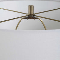 Table Lamp, Off White Linen Shade, 27 Inch Olive Green Ribbed Ceramic - BM346828