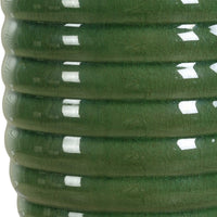 Table Lamp, Off White Linen Shade, 27 Inch Olive Green Ribbed Ceramic - BM346828