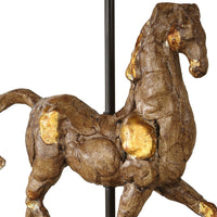 Horse Sculpture Table Lamp, Beige Linen Shade, 29 Inch Black Iron - BM346829