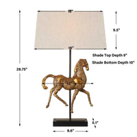 Horse Sculpture Table Lamp, Beige Linen Shade, 29 Inch Black Iron - BM346829