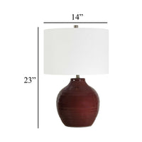 Table Lamp, Round Linen Shade, Ruby Red Textured Round Ceramic, 23 Inch - BM346830