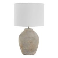 Table Lamp, Earthy Gray Ceramic with Off White Linen Shade, 24 Inch - BM346831