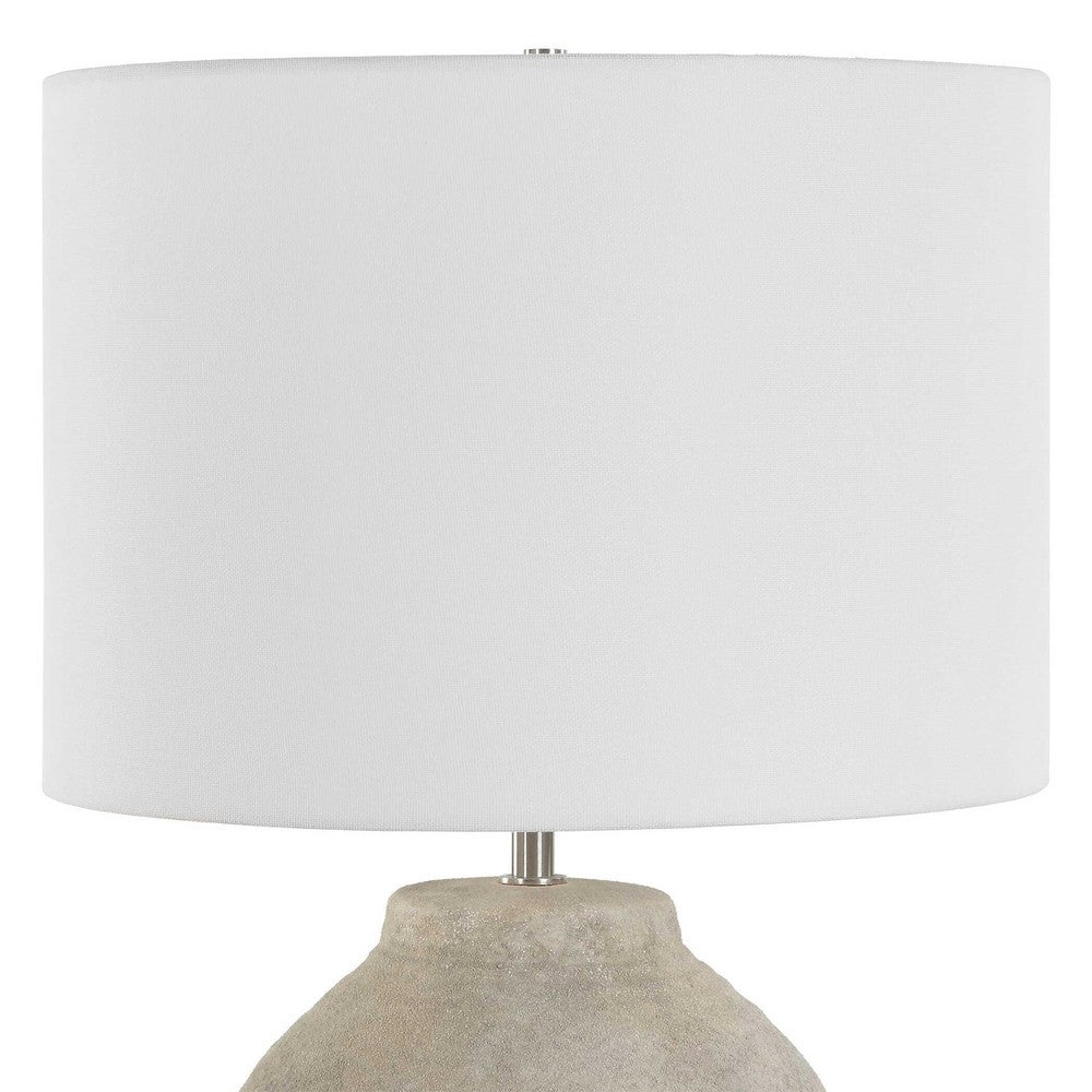 Table Lamp, Earthy Gray Ceramic with Off White Linen Shade, 24 Inch - BM346831