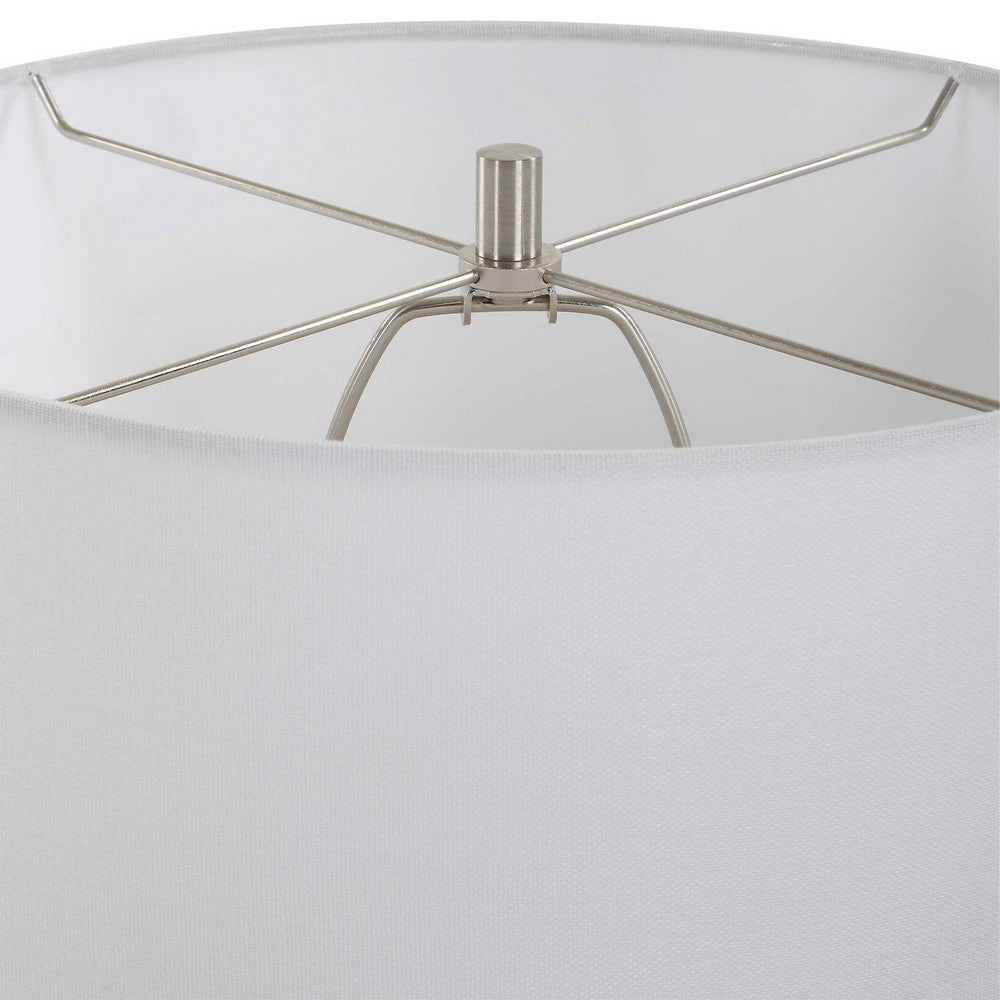 Table Lamp, Earthy Gray Ceramic with Off White Linen Shade, 24 Inch - BM346831