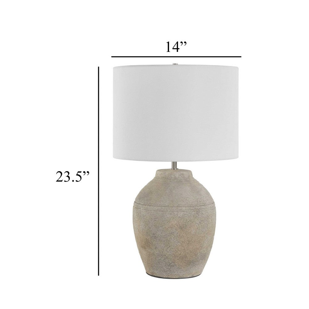 Table Lamp, Earthy Gray Ceramic with Off White Linen Shade, 24 Inch - BM346831